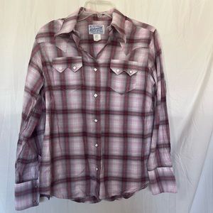 Rockmount Ranch Wear Diamond Pearl Snap Button Up Plaid Shirt USA VTG Tru West L